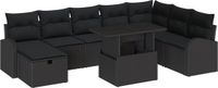 vidaXL Tuinbank Set 9-delig Zwart Polyrattan