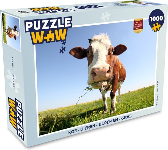 MuchoWow Puzzel Koe - Dieren - Bloemen - Gras - Legpuzzel - Puzzel 1000 stukjes volwassenen - Sinterklaas cadeautjes - Sinterklaas voor grote kinderen