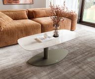 Vibany Table basse Edge forme bateau 100x50 cm céramique Onyx Champagne métal finition effet titane