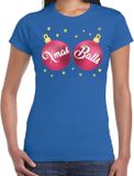 Bellatio Decorations Shoppartners Bv Fout kerst t-shirt blauw met roze Xmas balls borsten voor dames - kerstkleding / christmas outfit XL