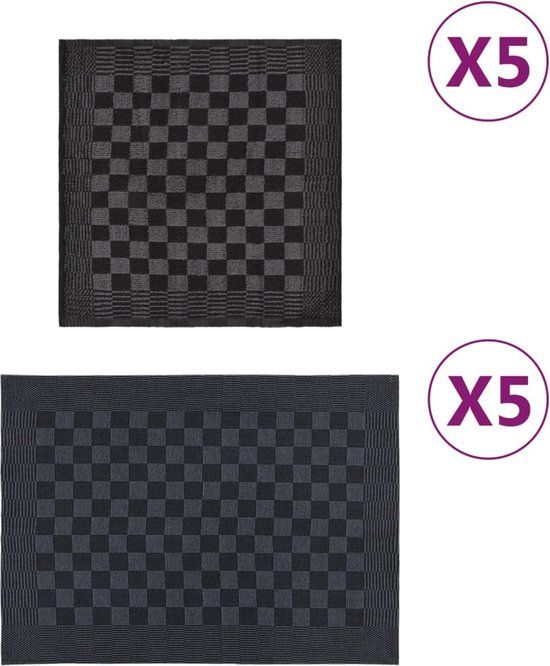 vidaXL 10-delige Keukendoekenset Katoen Zwart en Grijs