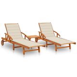 VidaXL Lit de jardin avec coussin, acacia massif, crème