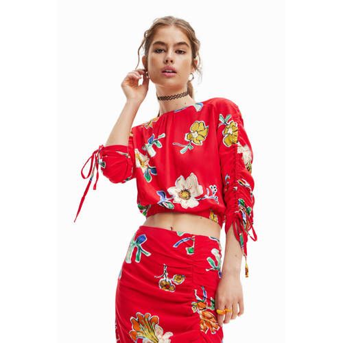 Desigual Gebloemde Top Rood/Ecru/Geel