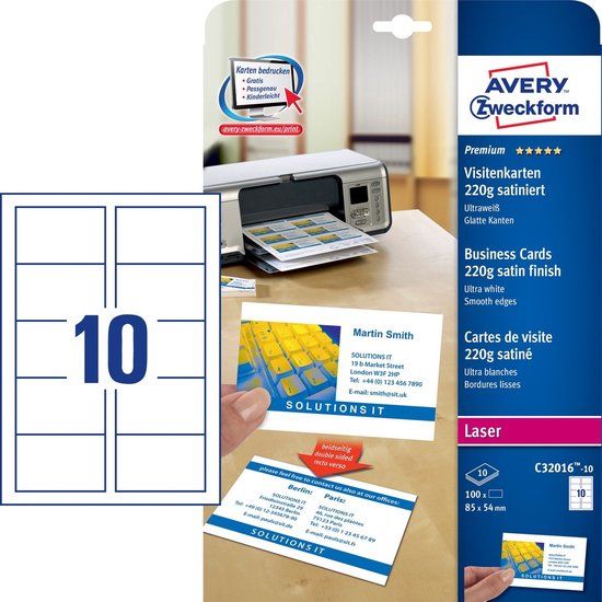 Avery Quick&Clean Double Sided Business Cards - Satin-Finish - White - Rectangle - Laser/Inkjet