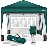 tillvex Pavillon, 3 x 3 m, étanche, tente pliante pop-up, réglable en hauteur, tente de jardin, protection UV 50+, tente de réception avec sac (vert, avec 2 panneaux latéraux)