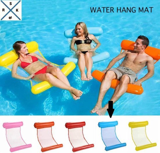 Go2Goshop Waterhangmat - Opblaasbaar lounge luchtbed – hoofdsteun - Zwembad luchtbed - Water hangmat - hangmat - zwemmen - waterspeelgoed - zwembad spelletjes –Blauw