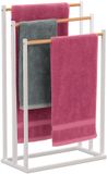 Relaxdays Handdoekrek badkamer - 45 cm breed - staand - bamboe - metaal - wit
