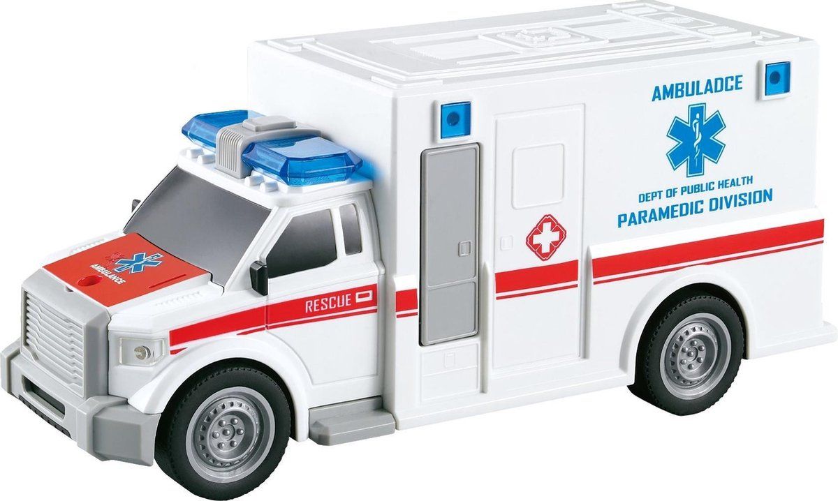 Jollity Works JollyVrooom Ambulance met licht en geluid - Schaal 1:20 - Wit