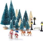 Mini-kerstbomen - Set van 31 - Model sneeuw - Vorst - Bomen - Fles - Kunststof - Winter - Ornamenten - Dienblad