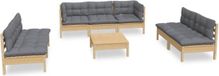 vidaXL 8-delige loungeset met grijze kussens massief grenenhout