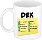 Bellatio Decorations Naam mok Dex - wit - top gozer - keramiek - 300 ml