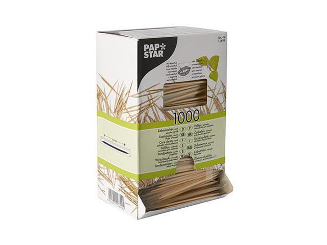 PAPSTAR Tandenstoker - Hout - Per Stuk Verpakt - 6,5 cm - Met Menthol