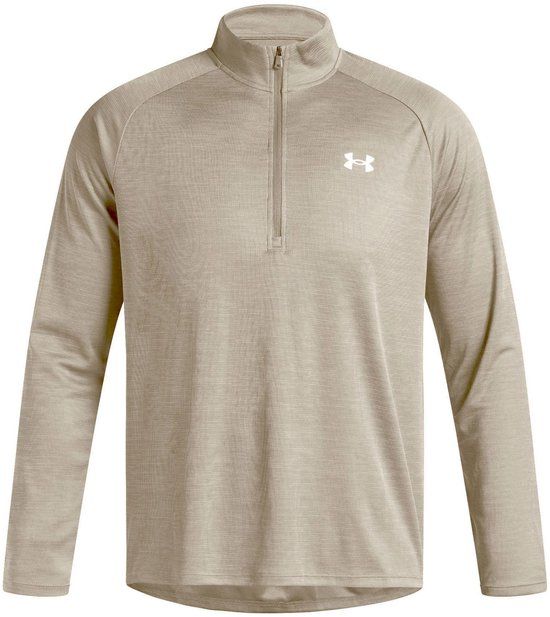 Under Armour UA Tech Textured 1/2 Zip-BRN Heren Sportshirt - City Khaki - Wit