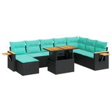 vidaXL 10-delige Loungeset met kussens poly rattan acacia zwart