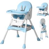 Chaise haute pliable pour bébé - Modèle 7868. Rehausseur - 2-en-1 - Plateau double amovible - Ergonomique - Gain de place - Métal - Bleu