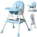 Chaise haute pliable pour bébé - Modèle 7868. Rehausseur - 2-en-1 - Plateau double amovible - Ergonomique - Gain de place - Métal - Bleu
