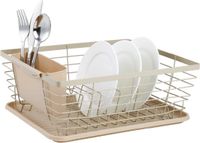 Kinghoff 1838 - Vaatwasrek - Afdruiprek - Afwasrek met Lekbak - Servies Droogrek met Bestekbak - Compact Keuken Afdruiprek - Metaal & Kunststof - Beige