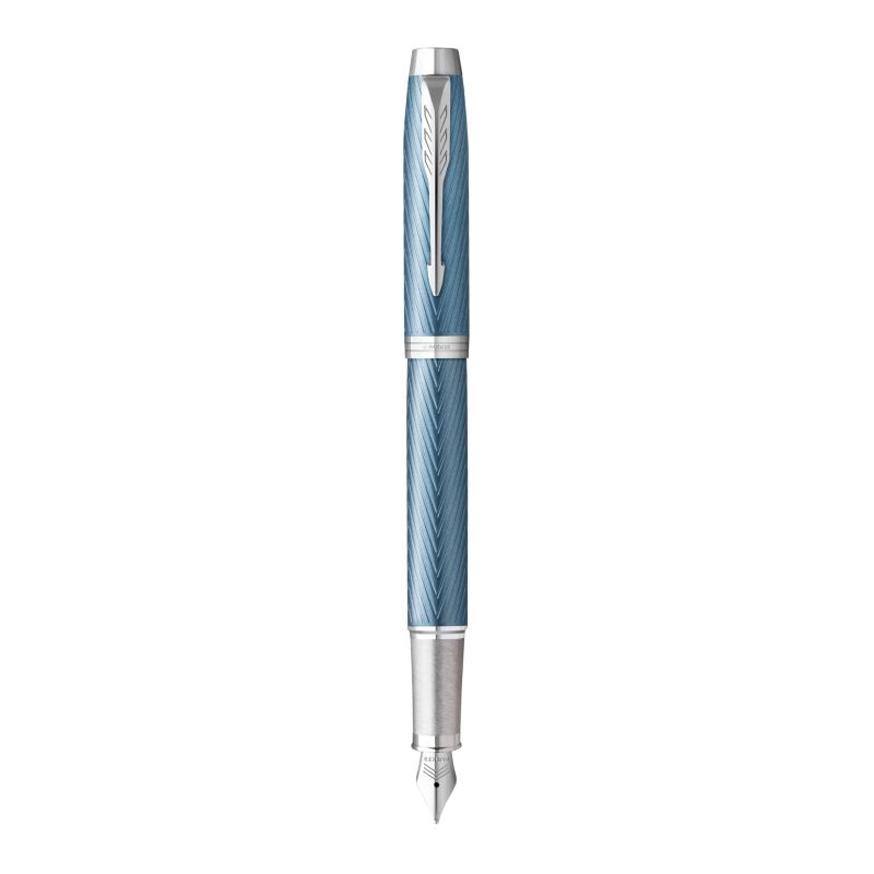Parker IM Premium Vulpen - Blauwgrijs - Fijne Punt - Blauwe Inkt - 1 Stuk