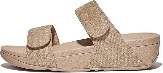 FitFlop Lulu Adjustable Shimmerlux Slides BEIGE - Women's Size 41