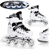 NILS Extreme Nils Twinkle Schaatsen, 4-in-1-set, inlineskates, triskates, rolschaatsen, ijsschaatsen, wit, ABEC7-wieltjes met ledlichten, maat verstelbaar van 39 tot 42