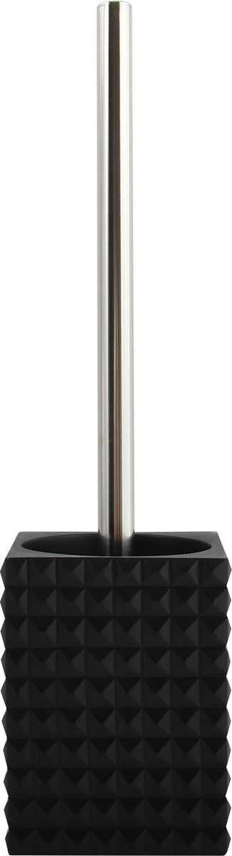 MSV Toiletborstel houder Kubik - kunststeen - zwart/zilver - 37 x 10 cm - Luxe uitstraling