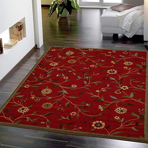 Ottomanson Ottohome Collection Floral Garden Design Area Rug - 3'3\" x 5'0\" - Red/Floral