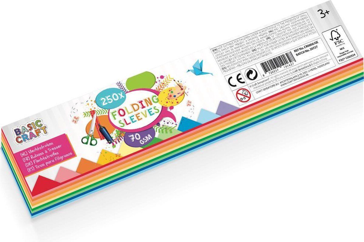 Craft Sensations Vlechtstroken | 250 stuks | 5 kleuren | 70 gram | knutselen voor kinderen | hobbypapier