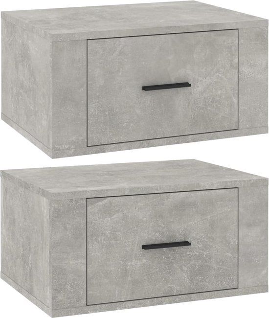 vidaXL Nachtkastjes 2 stuks wandgemonteerd 50x36x25 cm betongrijs