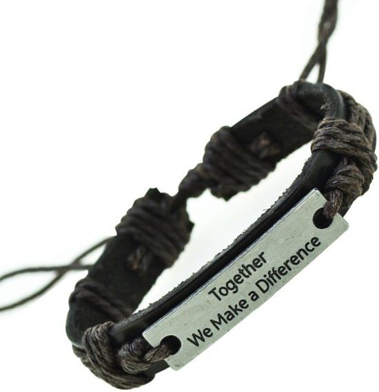 Fako Bijoux® - Armband - Leder - Together We Make a Difference - Zwart - 8719743474383