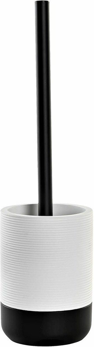 WC/Toiletborstel - luxe houder - keramiek - zwart/wit - 38 x 10 cm