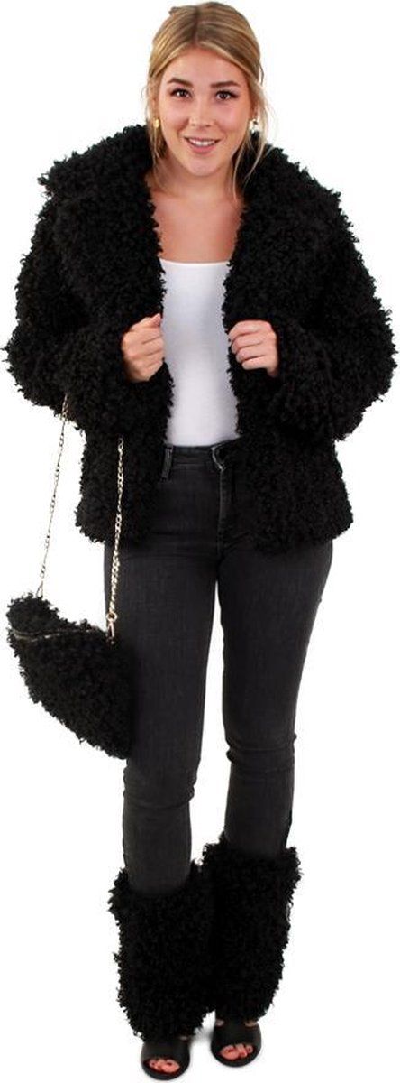 PartyXplosion Bontjas kort curly zwart - Zwart - Polyester - Dames