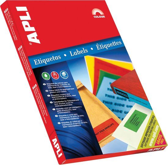 Apli Gekleurde etiketten formaat 70 x 37 mm (b x h) rood 2.400 stuks 24 per blad