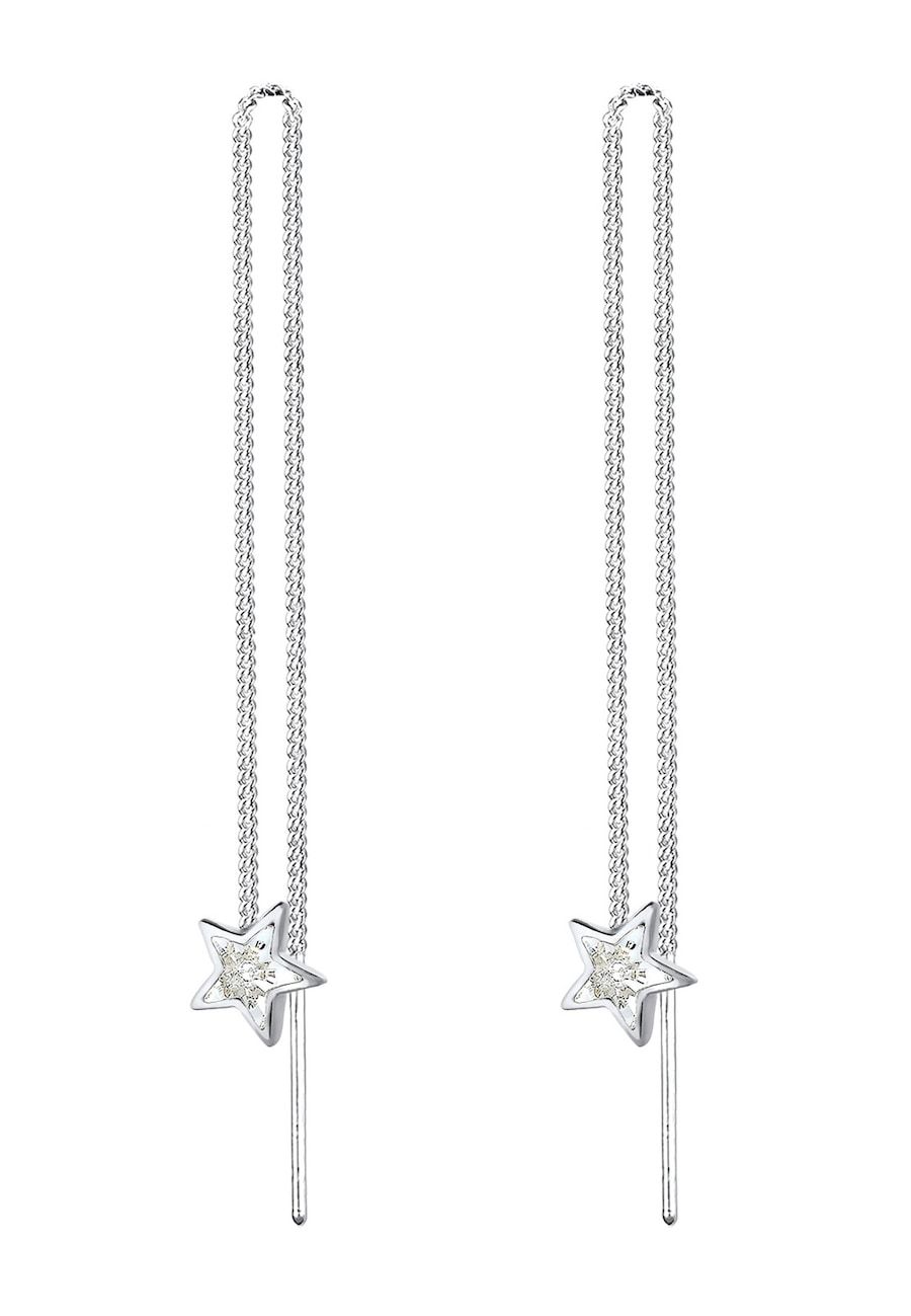 Elli Elli Earrings Women Ear Hanger Stars Astro with Crystals in 925 Sterling Silver