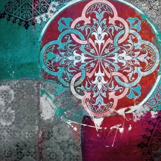 Safaary - Aziatische Schilderij Mandala Rood Turquoise - 60x60 CM