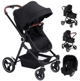 Poussette 3-en-1 pour bébé - Poussette combinée/landau - Convient aux nouveau-nés et aux jeunes enfants - Dossier réglable - Pliable - 20 kg - Noir
