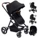 Poussette 3-en-1 pour bébé - Poussette combinée/landau - Convient aux nouveau-nés et aux jeunes enfants - Dossier réglable - Pliable - 20 kg - Noir