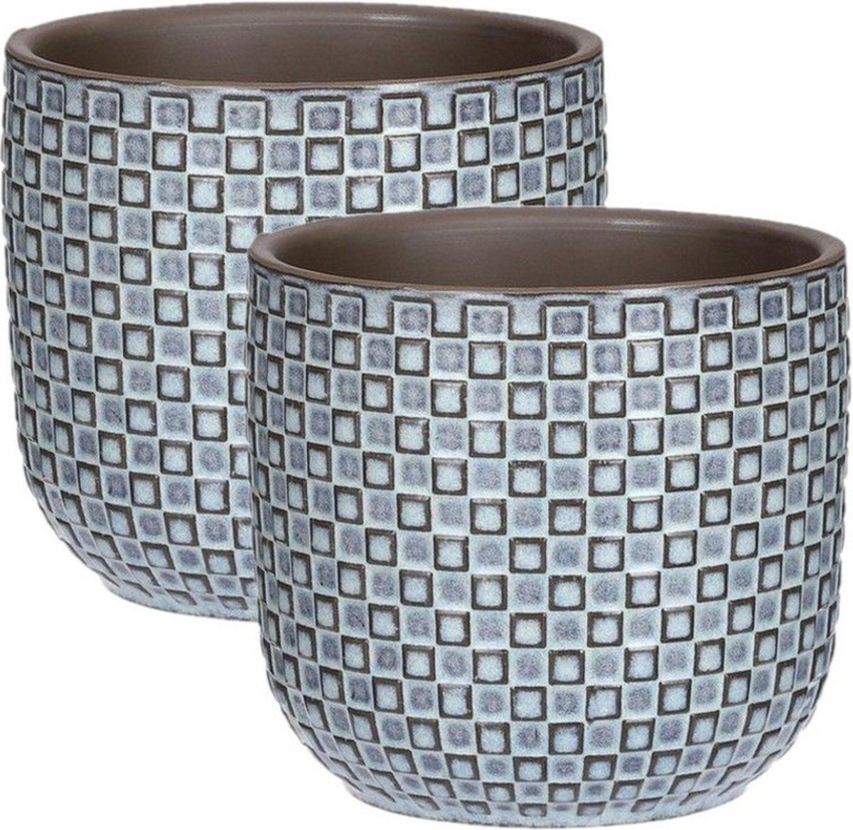Mica Decorations - Plantenpotten/bloempotten 2x stuks - Keramiek blauw - D12/H11 cm