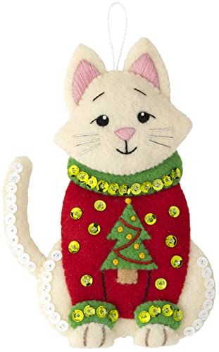 Bucilla Felt Ornaments Applique Kit Of 6 Cats In Ugly Sweaters