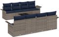 vidaXL Tuinbank Set 9 stuks Grijs en Marineblauw polyrotan