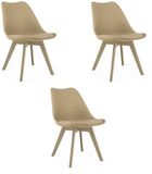 LEOBERT MARK Eetkamerstoelen – Set van 3 – Beige Kunststof met Kunstleren Zitkussen – Kunststof Poten – Comfortabele Zitting – Modern Design
