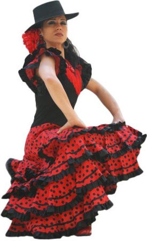 Spaansejurk NL Spaanse jurk - Flamenco - Zwart/Rood - Maat 42/44 - Volwassenen