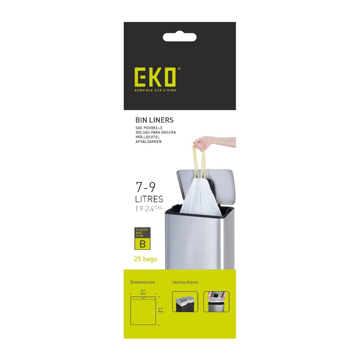 EKO afvalzakken type B 7-9 liter wit - Doos 24 x 25 zakken