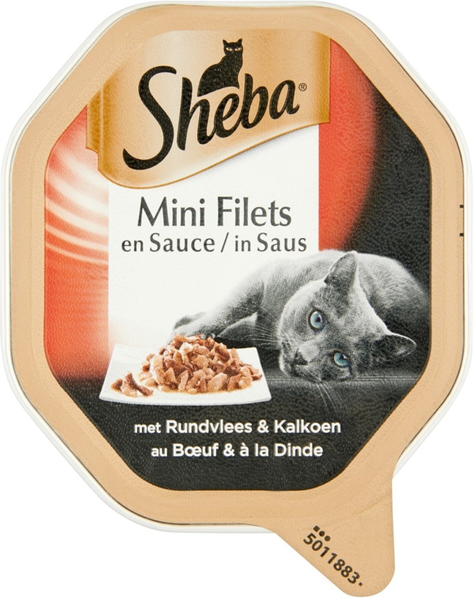 Sheba Mini Filets - Rund/Kalkoen in saus - Aluminium Kuipjes - Kattenvoer - 22 x 85 gr