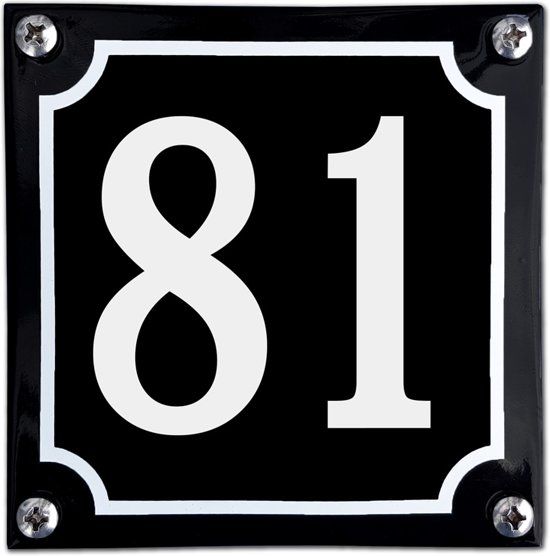 EmailleDesign® Zwart emaille huisnummer - 81