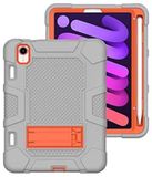 iPad Apple iPad mini6 2021 hoes met standaard, duurzame, schokbestendig, harde hybride drielaagse beschermhoes, softshell, Apple tablet, siliconen hoes (grijs + oranje)