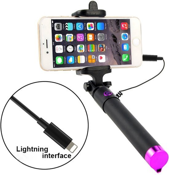 GadgetKing Selfie stick voor Smartphone - licht gewicht voor iPhone 7 & iPone 7 PLUS â€“Zwart & Roze knopje/Roze onderkant