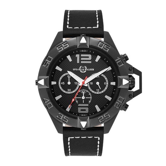 Spears & Walker Varus II Herenhorloge - Zwart - Leer - 50mm - Quartz