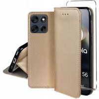 Motorola Housse pour Motorola Moto G56 5G - etui coque pochette portefeuille + film ecran - OR MAGNET