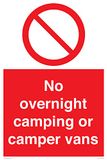 Geen A2P Geen overnachting camping of camper bestelwagens Bord - 400x600mm