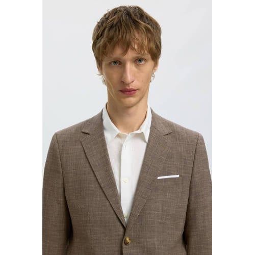 Selected Colbert met linnen bruin